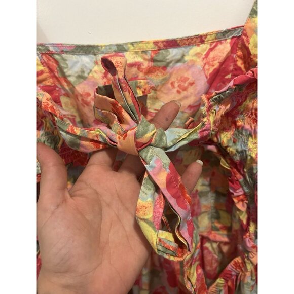 Peyton & Parker Bright Floral Ruffled Smocked Tie Back Maxi Dress Size Large - Picture 7 of 15